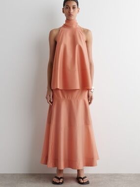 COS - Paneled A-Line Midi Skirt and tie-neck top set